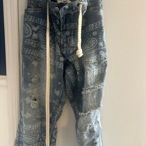 INC International Concepts Blue Paisley Boyfriend Jeans